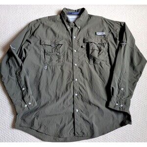 EUC Columbia PFG Bahama II Fishing Shirt GRAY Vented Outdoor UPF Long Sleeve, L
